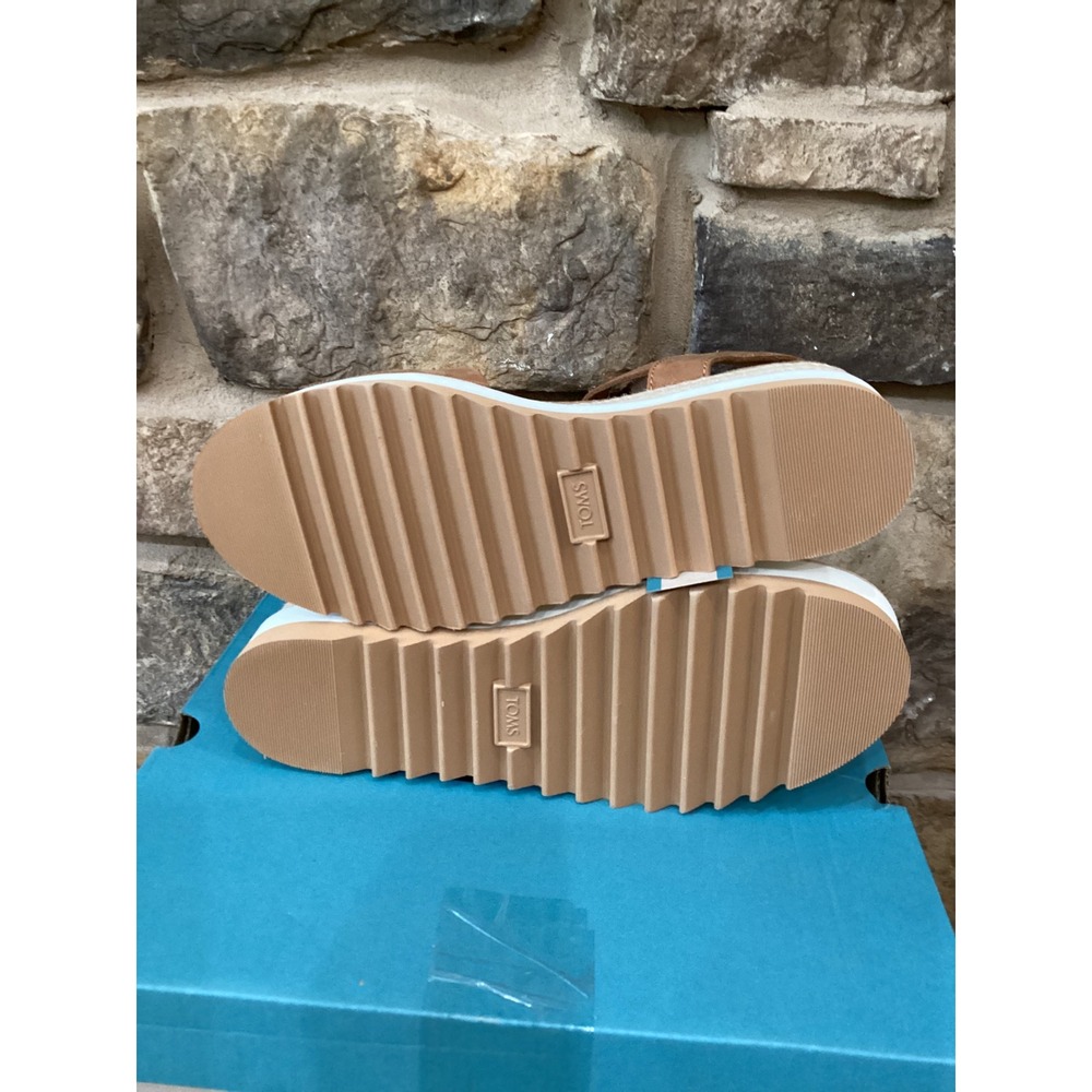 TOMS Diana Tan Leather Platform Wedge Sandals 10019757 Womens Size 7.5 New - Picture 4 of 8